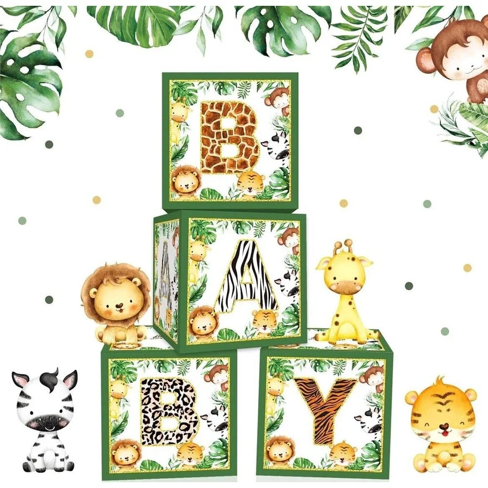 Bessmoso Jungle Baby Shower Blocks - 4‎ And Latex Balloons